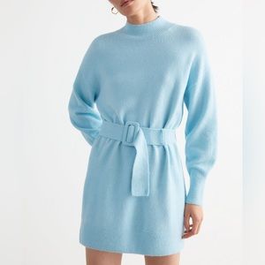 & Other Stories Blue Belted Sweater Dress